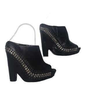 Sam Edelman Zachery Stud Detail Black Wedge Open Toe Mule Bootie Womens Size 6